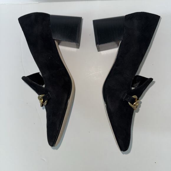 Vis Spiga Women’s Black Suede Block Heel Loafers Size 7 Chain Detail Slip On - Picture 9 of 11